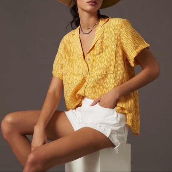 Anthropologie Maeve Classic Surf Shirt In Yellow XL - Picture 3 of 14